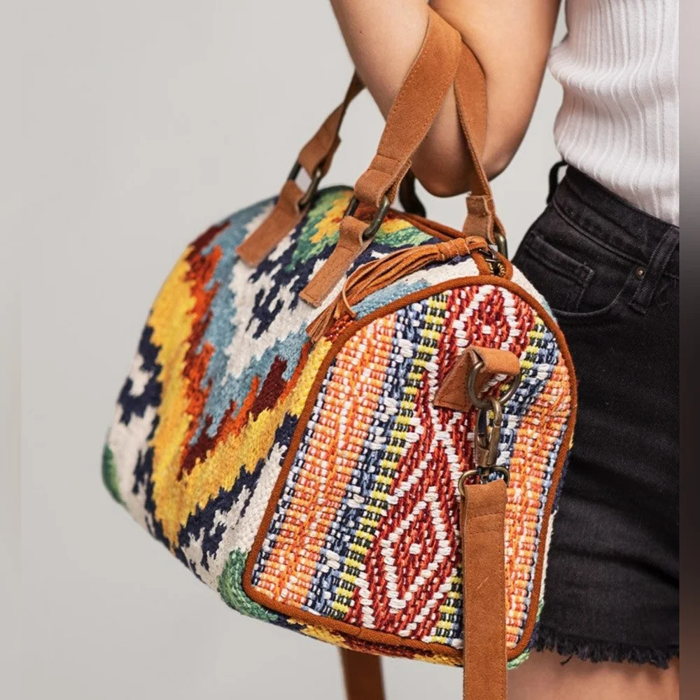 Handmade Boho Chic Satchel / Boston Bag - Navajo Aztec Inspired Design - Picture 8 of 10